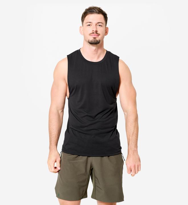 Domyos Men's Crew Neck Slim-Fit Breathable Cross Training Tank Top - Black