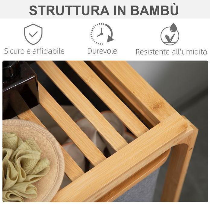 Produktbild Swisshandel24 Wäschekorb Wäschebox mit Plattform Wäschesammler mit 3 abnehmbaren Wäschesacke Wäschesortierer Bambu