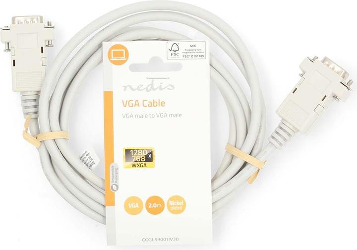 Image du produit Nedis Câble VGA | VGA mâle | VGA mâle | Nickelé | Résolution maximale : 1024x768 | 2.00 m | R (2 m, VGA)