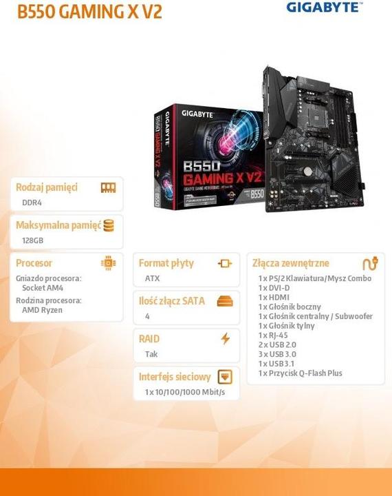 Immagine prodotto Gigabyte B550 GAMING X V2 (AM4, AMD B550, ATX)