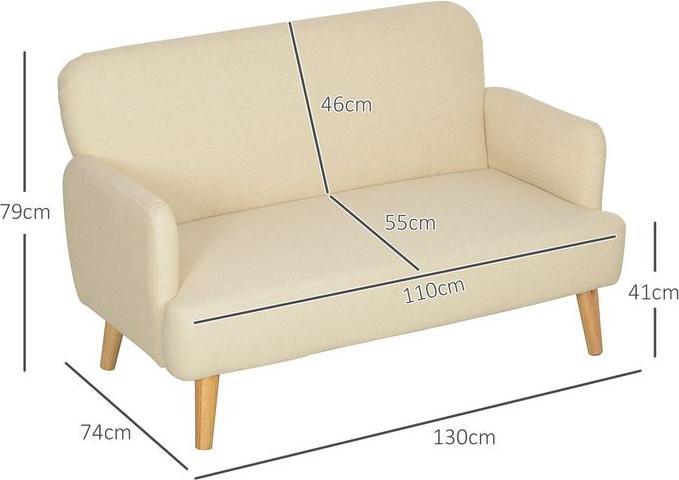Actual product image Swisshandel24 2 Sitzer Sofa, Kleine Couch mit Samtoptik, Holzbeine für Wohnzimmer Creme (2 person sofa)