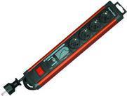 Image du produit REV Bloc multiprises avec ÜSS + filtre secteur, rouge/gris, 4 voies, 4xSchuko, avec interrupteur, câble (4 x, CEE 7/3, 2.50 m)