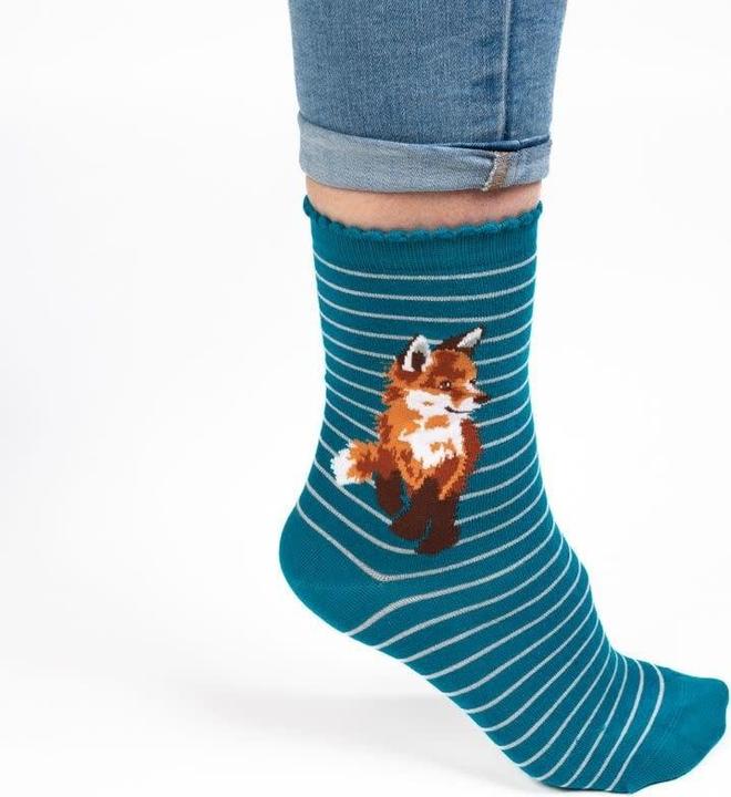Wrendale Design Socken Fox Sock teal - Fuchs (35 - 40)