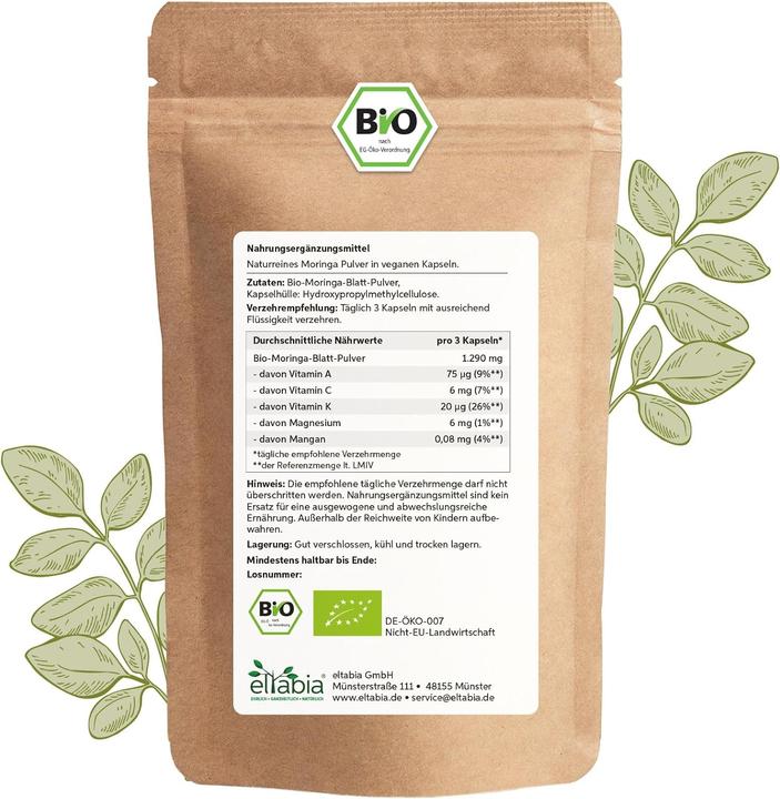 Produktbild Eltabia Bio Moringa Kapseln | 100% rein ohne Zusätze (1000 Stück, Kapseln)