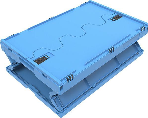 Actual product image Walther Polypropylene folding box, capacity 44 l, with hinged lid, blue, stackable. (600 x 400 x 220 mm, 44 l)