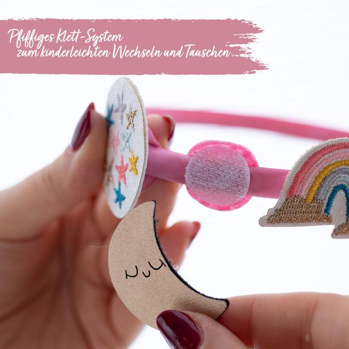Produktbild Papierdrachen Haarschmuck Set – Haarreif mit Patches – Regenbogen