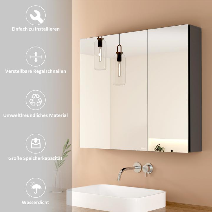 Produktbild Emke Spiegelschränke 75x65cm Spiegelschrank Badschrank mit Doppelseitiger Spiegel (Grau) (65 x 75 cm)