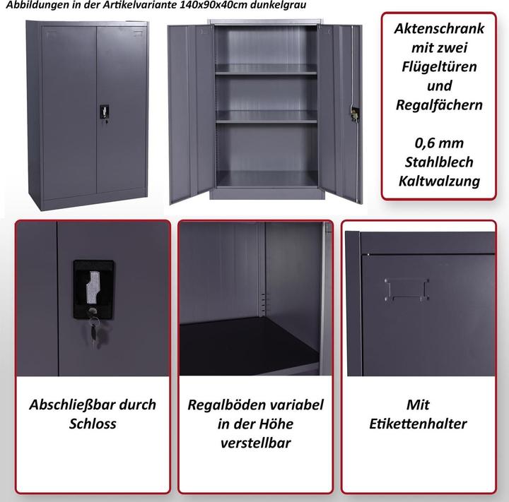 Image du produit Mendler Armoire à dossiers, armoire de bureau en acier, 2 portes 185x90cm blanc (185 x 90 x 40 cm)
