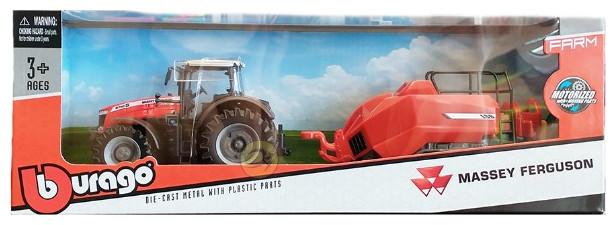 Produktbild Bburago Diecast 1:43 FarmLand Massey Ferguson 8740S with Baler Lifter Motorized Ages 3+ 18-31667