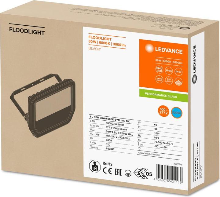 Image du produit Ledvance FLOODLIGHT 30W 6500K IP65 noir LED Projecteur 4058075421189 (3600 lm, IP65)