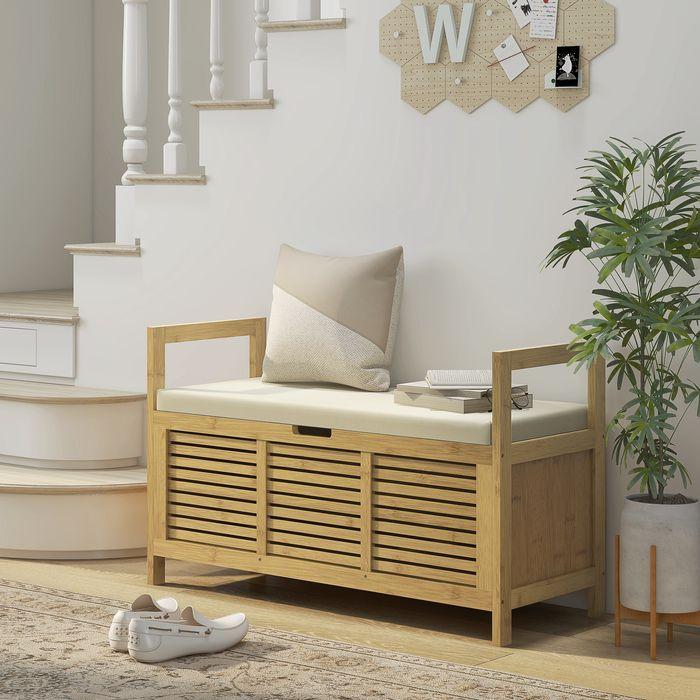 Immagine prodotto Swisshandel24 Panca per scarpe, panca con coperchio incernierato, panca per guardaroba, scarpiera, deposito per (100 x 40 x 60 cm)
