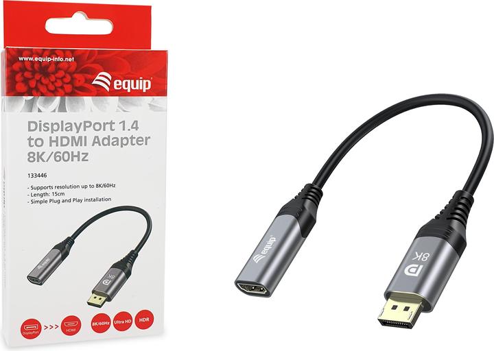 Image du produit equip Adaptateur Displayport->HDMI 1.4 St/Bu 8K/60Hz gris (HDMI, 1 cm)