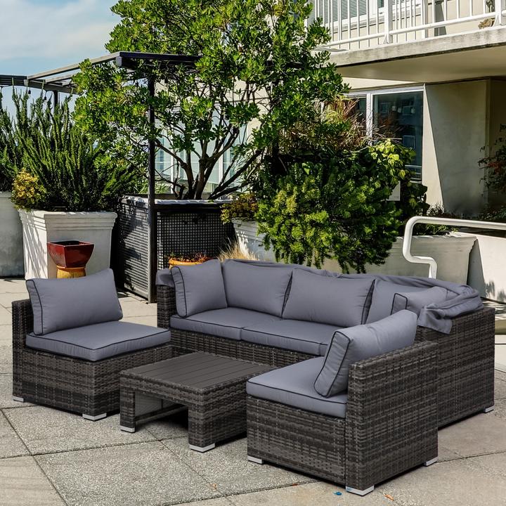 Immagine prodotto Outsunny Set da salotto in polyrattan con tettuccio parasole, cuscini e tavolino