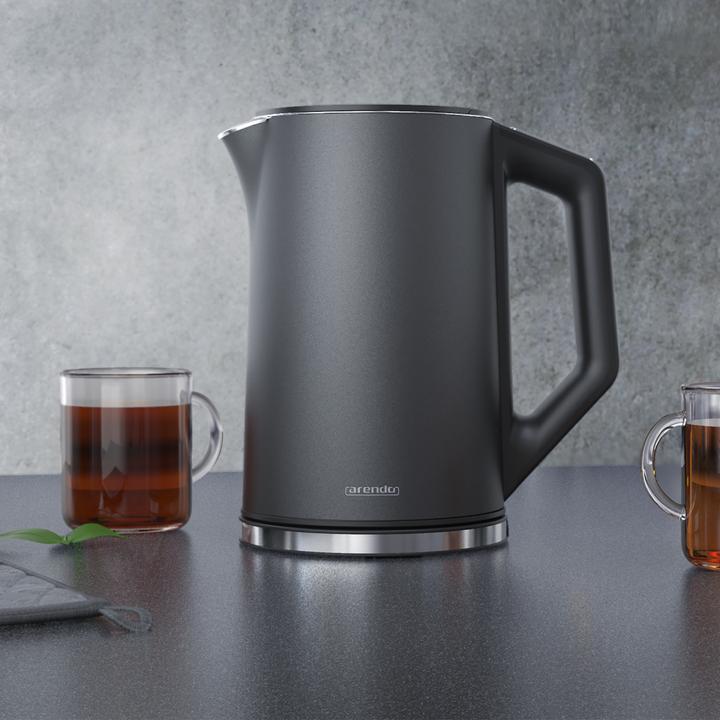 Produktbild Arendo Edelstahl Wasserkocher 1,5 l 2200 W, Doppelwand, Temperaturwahl 40 - 100°C mit Anzeige, Cool Grey (1.50 l)