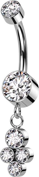 Image du produit Star Piercing Banane femelle argentée deux cylindres cristal argenté pendentif quatre cristaux argenté (Titane G23, sans laiton)