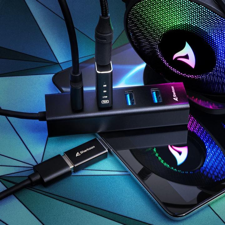 Actual product image Sharkoon HUB 4X USB 3.2 ALU BLACK (USB-C, 4 Ports)