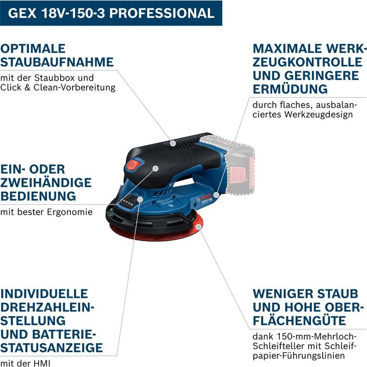 Produktbild Bosch Professional GEX 18V-150-3 Solo (Exzenterschleifer)