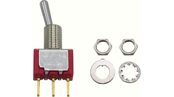 Actual product image RND Components Miniature toggle switch ON-OFF latching 400 mA 1 CO contact
