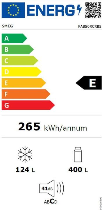 Label énergétique Smeg Style rétro FAB50RCRB5 (524 l)