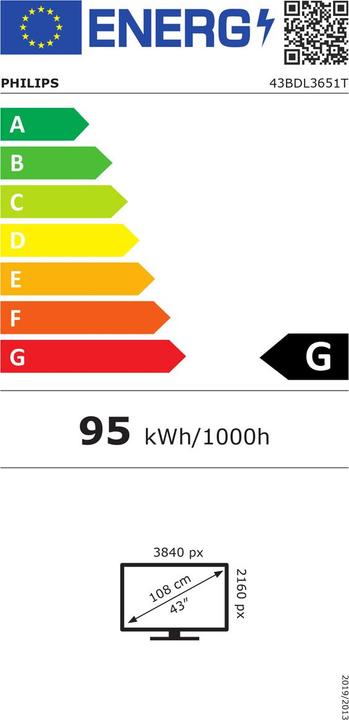 Energielabel Philips Aanraakscherm 43BDL3651T/00 Capacitieve 43" (3840 x 2160 Pixels, 43")
