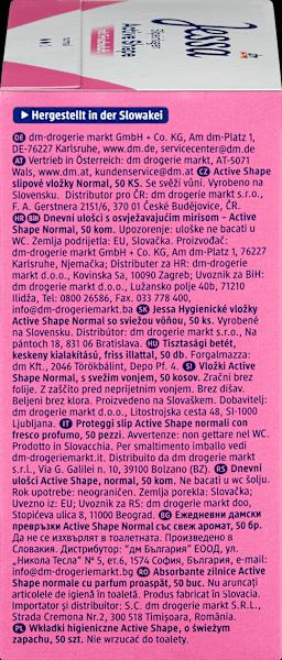 Nährwerte und Zutaten dm Jessa Slipeinlagen Active Shape Frischeduft (Slipeinlagen)