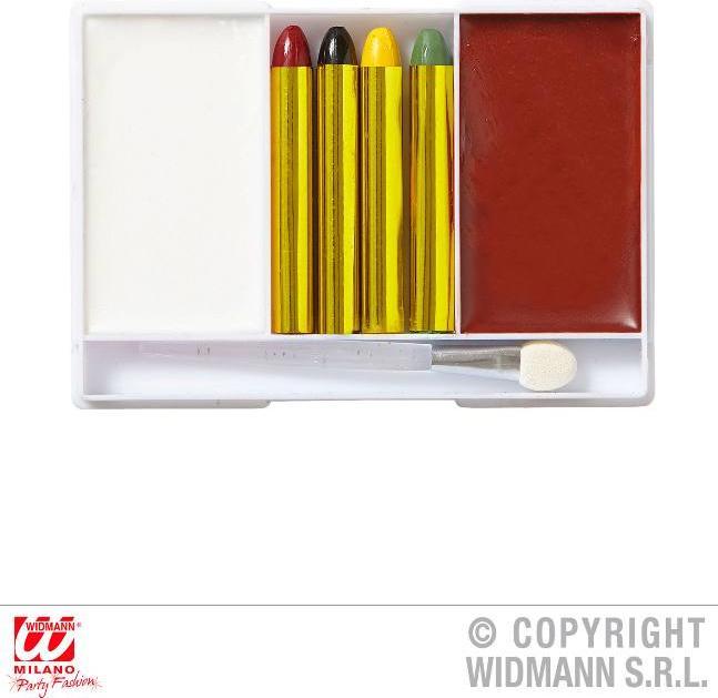 Produktbild Magni Widmann 02405 - Indianer Schminkset, 4 Stifte, burgunderrote und weiße Schminke in Schale, Pinsel, G