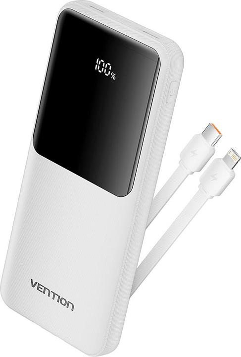 Actual product image Vention 10000mAh Power Bank (Micro-USB + USB-C + USB-A + USB-A) with Built-in USB-C and Lightning Cables 22. (10000 mAh, 37 Wh)