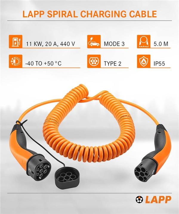 Actual product image Lapp Mobility Spiral charging cable (Type 2, 11 kW, 20 A, 5 m)