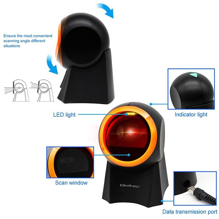 Actual product image Qoltec 50857 Wired desktop barcode scanner 1D | 2D (1D barcodes, 2D barcodes)