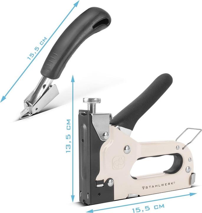 Immagine prodotto Stahlwerk Set di pinzatrici manuali con rimuovi graffe + 1500 graffe e chiodi