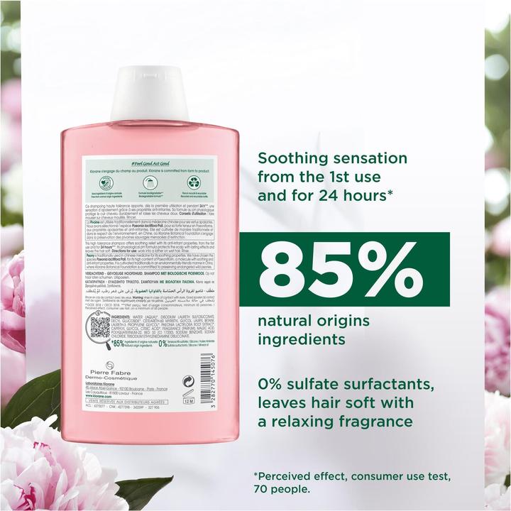 Image du produit Klorane Shampooing apaisant à la pivoine BIO (400 ml, Shampoing liquide)