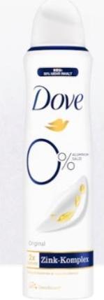 Immagine prodotto Dove Deodorante Aerosol 0% Original 150 ml (Getto vaporizzato, 150 ml)