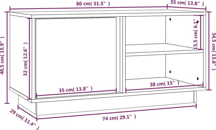 Produktbild VidaXL TV Schrank 80x35x40,5cm Massivholz Kiefer Lowboard Fernsehschrank