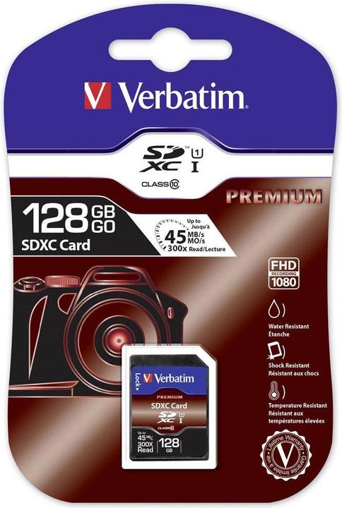 Actual product image Verbatim SDXC Card Class 10 Premium (128 GB, SDXC, U1, UHS-I)