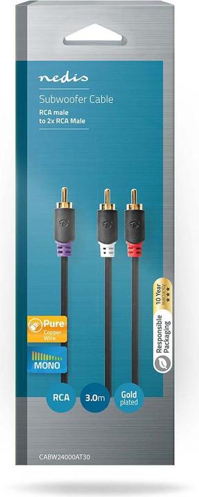 Produktbild Nedis Subwoofer Cable RCA Male 2X RCA Male Gold Plated 3.00 m Round 4.0 mm Anthracite Box (3 m)