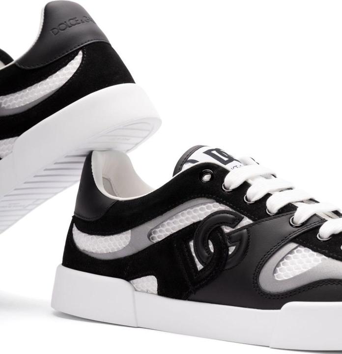 Actual product image Dolce & Gabbana portofino strobel light sneakers in leather and fabric color black and white (43)