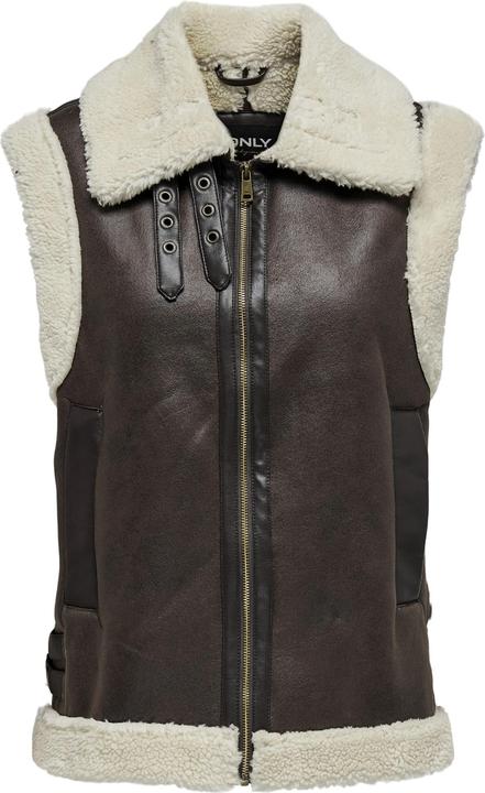 Only Fly-Away Kragen Weste Bikerjacke in Lederoptik