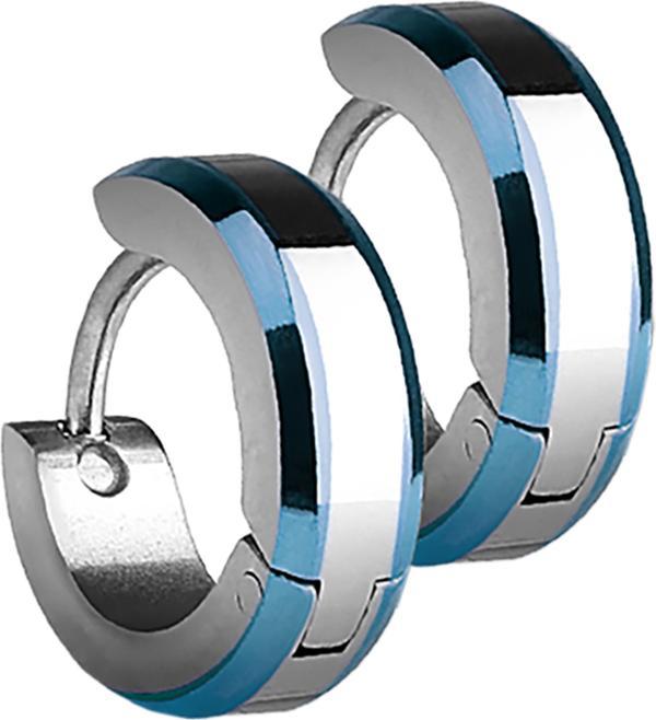 Produktbild Star Piercing Ohrring zum Klappen silber mit 2 blauen Seitenstreifen (ohne Messing, Chirurgenstahl 316L)