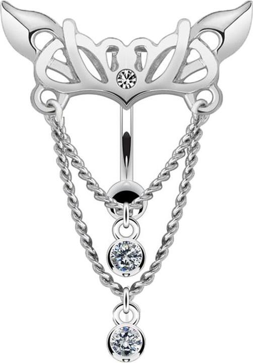 Star Piercing Banane silber mit Kugel Kronleuchter Kette mit Kristall silber (Messing, Chirurgenstahl 316L)