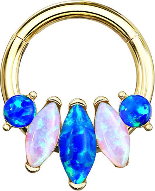 Star Piercing Micro Segmentring klappbar vergoldet fünf Opale (Chirurgenstahl 316L, ohne Messing)