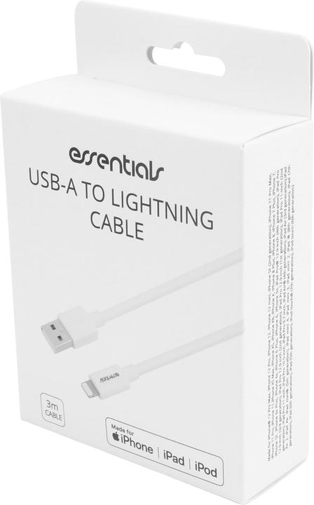 Actual product image Essentials USB-A - Lightning Cable, MFi, 3m, White (3 m)