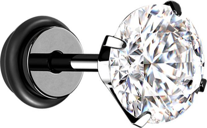 Produktbild Star Piercing Fake Plug schwarz Kristall silber mit O-Ring (Chirurgenstahl 316L)