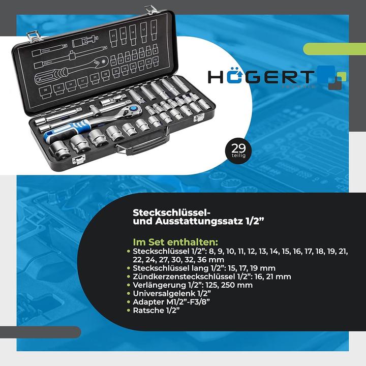 Actual product image Högert Tool set, 29 pcs. (1/2", 3/8")