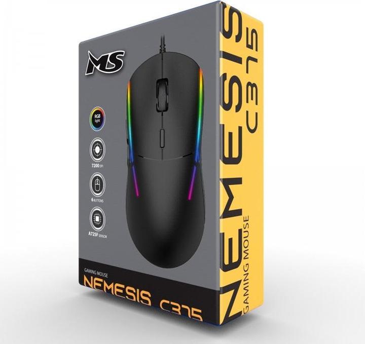 Actual product image MS Industrial Wired gaming mouse Nemesis C375 7200 DPI RGB LED black (Cable)