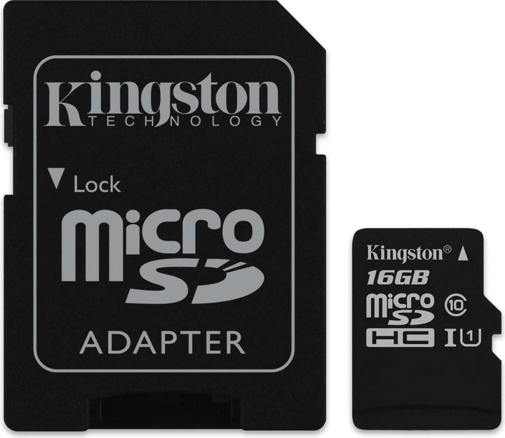 Produktbild Kingston microSDHC UHS-I mit Adapter (16 GB, microSDHC, U1, UHS-I)