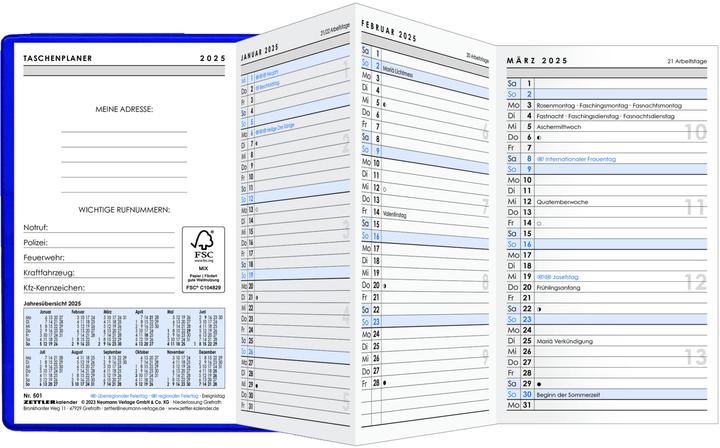 Produktbild Taschenplaner 2025 lila, 9,5x16cm, Taschenkalender faltbar mit Kunststoffhülle, 1 Monat (Deutsch)
