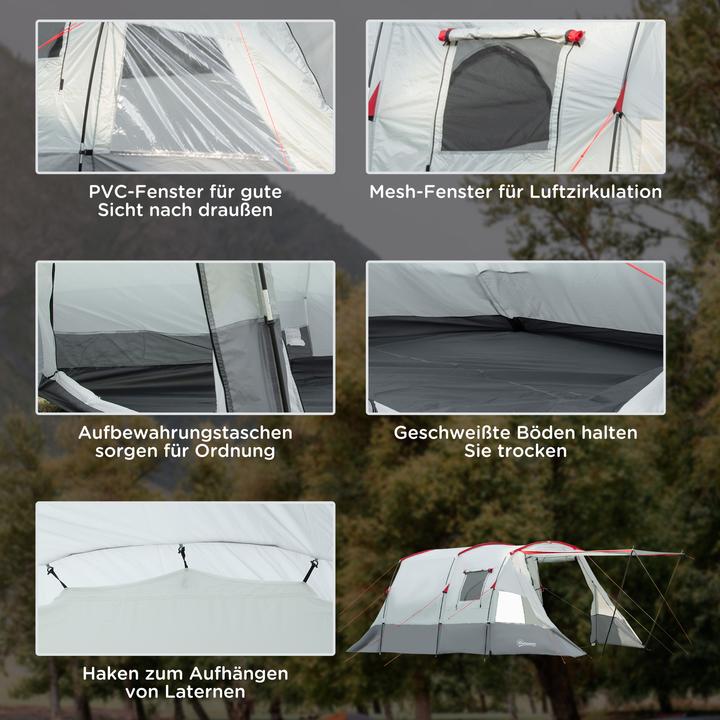 Produktbild Outsunny Campingzelt mit Erdspiesse, Spannseile und Tragetasche (Tunnelzelt, 8.50 kg, 8 Personen)