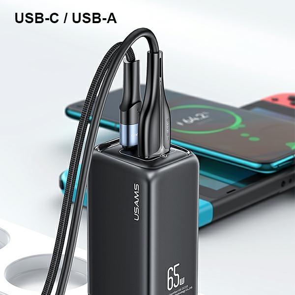Actual product image Usams Ład. siec. 1xUSB-C+1xUSB T47 65W PD Fast Charging Super Si czarny/black CC153TC01 (US-CC153) (65 W)