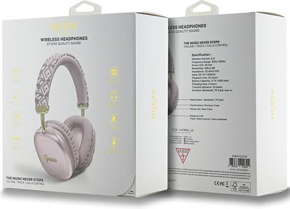 Produktbild Guess słuchawki nauszne Bluetooth GUBHK1GCTCSP różowy/pink Gcube Metallic Script Logo