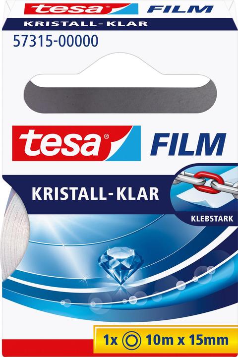 tesa 1x tesafilm KRISTALL-KLAR, hochtransparent, alterungsbeständig, mit starker Haftung (15 mm)
